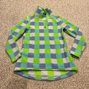 Dudley Stephens Lime & Sky Blue Check Half-Zip Fleece Top